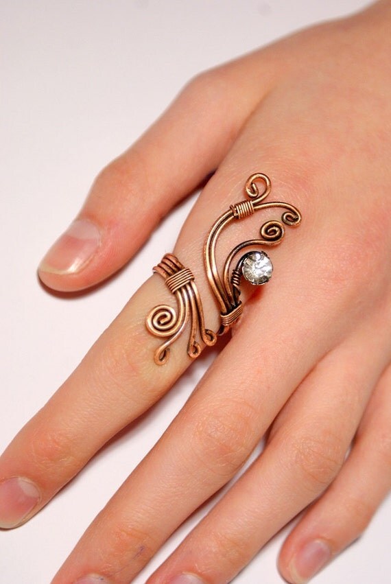 copper ringcopper wire with white crystal stone by BeyhanAkman