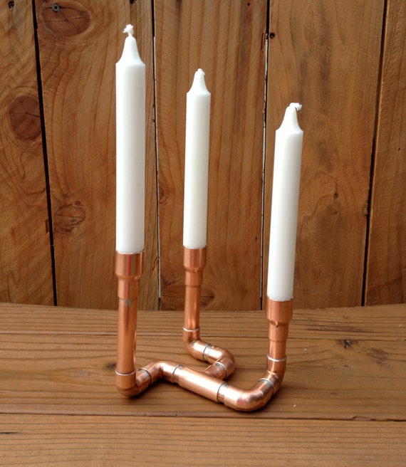 Industrial Candle Holder Copper Pipe Candelabra 3 By Macandlexie 