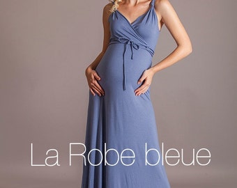 maxi light blue maternity dress