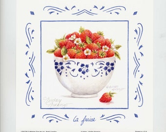 Strawberry Print Fruit Cup La Fraise 7 x 7 Open Edition Signed Art Print by Audrey Ascenzo