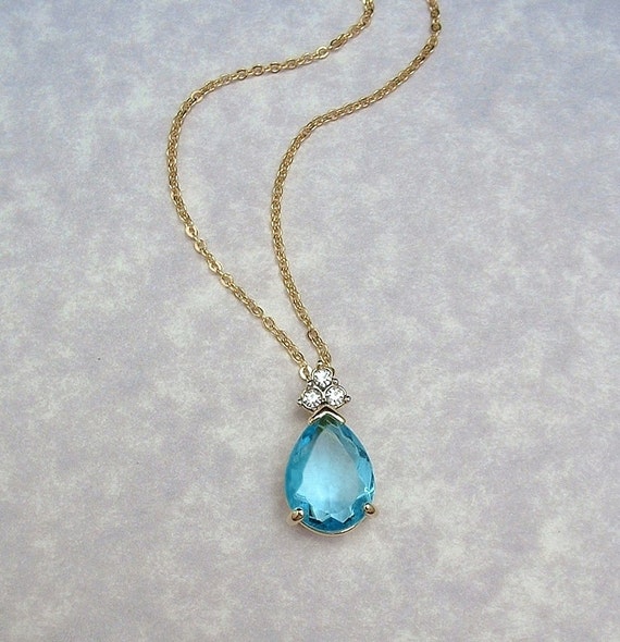 Sale On Hold Vintage AQUAMARINE NECKLACE Crystal by YearsAfter