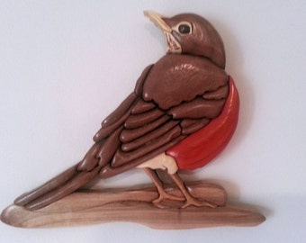 Wooden Robin Intarsia Wall Hanging