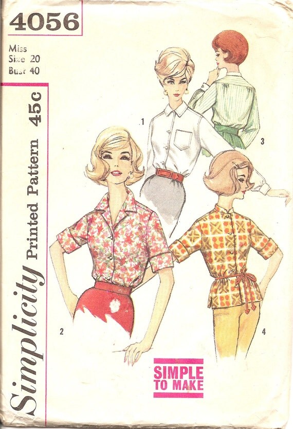 Vintage Sewing Patterns 1960s Blouse Pattern Retro 60s