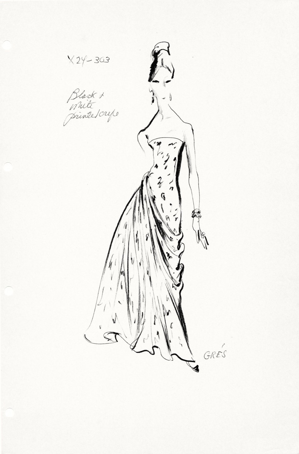 Original Haute Couture Vintage Fashion Sketch Stat Sheet by