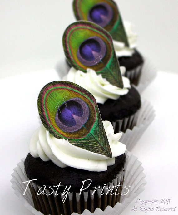 24 EDIBLE Peacock Feathers - Violet Lavender Purple - Cupcake topper - cake decoration Il_570xn