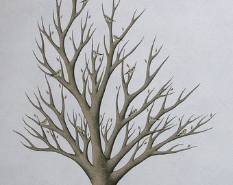 Tree With Goldfinches - Archival 8x10 Print - Modern Nature Painting, Bird Art - by Natasha Newton
