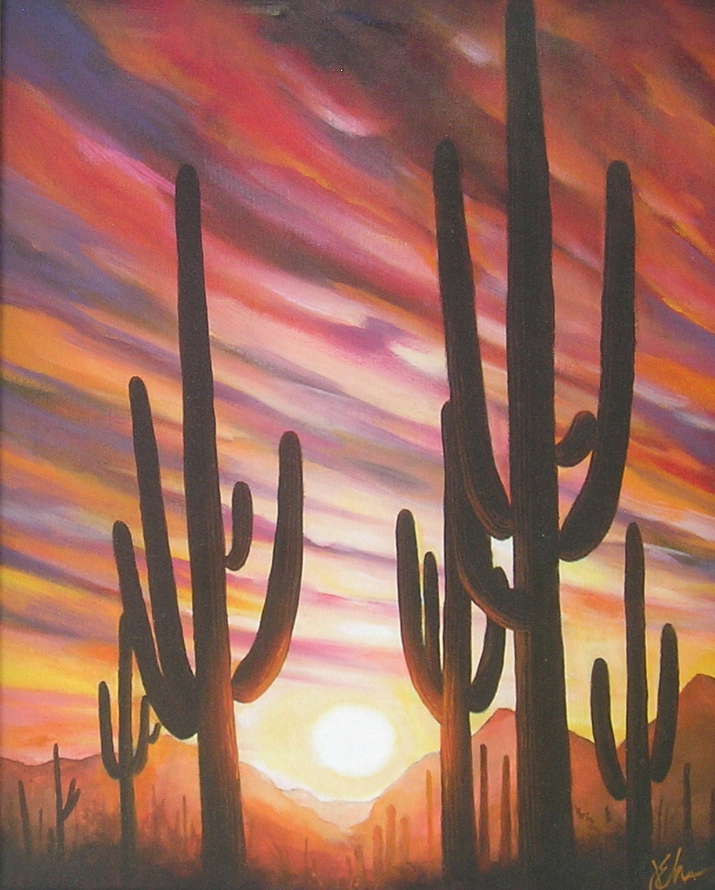 CACTUS SUNSET Original Acrylic Painting by Jack by artworkbyJES