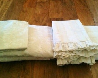 Vintage Romantic Home Champagne and Victorian White Rose Duvet, Sheet Set, and Matching Shams, Olives and Doves