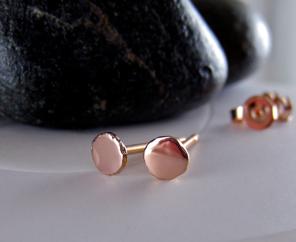 14k Rose Gold Stud Earrings Pink Gold Earrings Modern Rose
