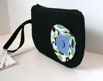Black Fabric Wristlet, IPhone Wristlet, SmartPhone Wristlet, Zippered Wristlet