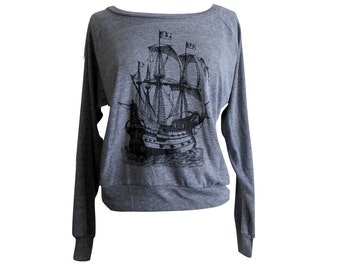 Pirate Ship Raglan Sweater - American Apparel SOFT vintage feel - Available in sizes S, M, L