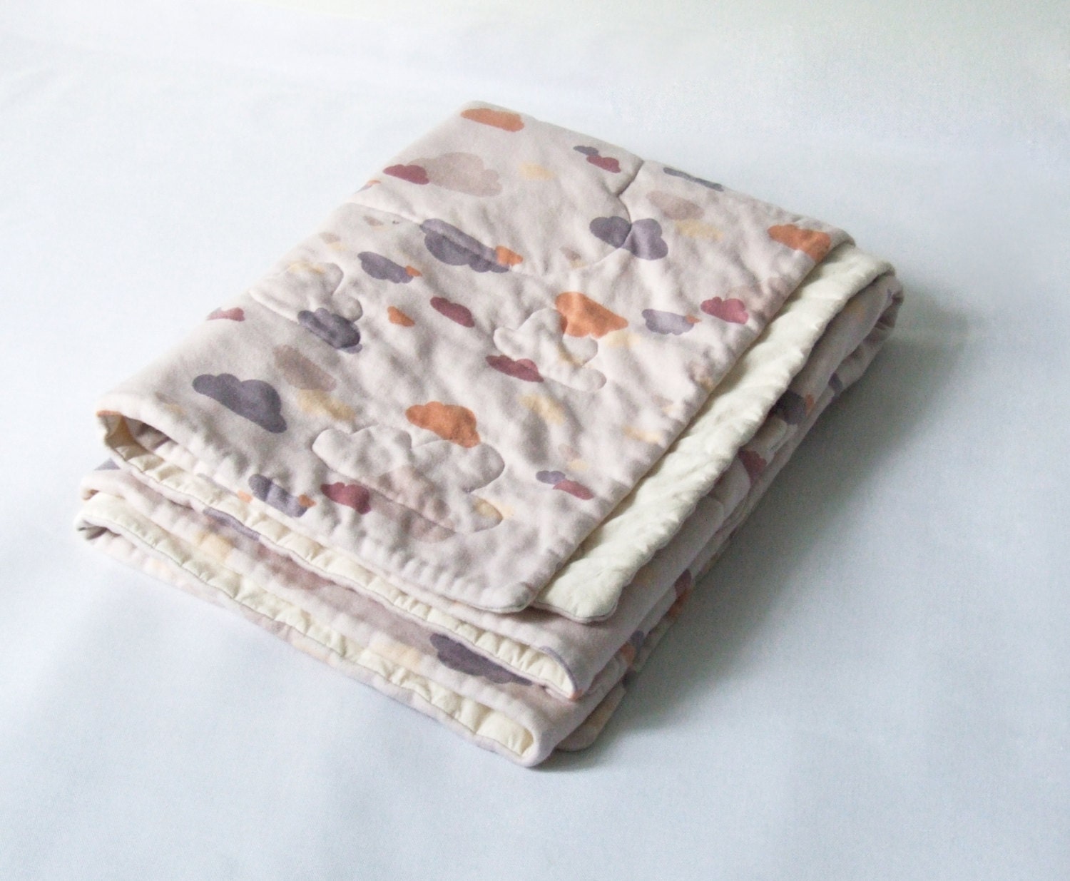 READY TO SHIP organic cotton baby quilt sweet lilac clouds