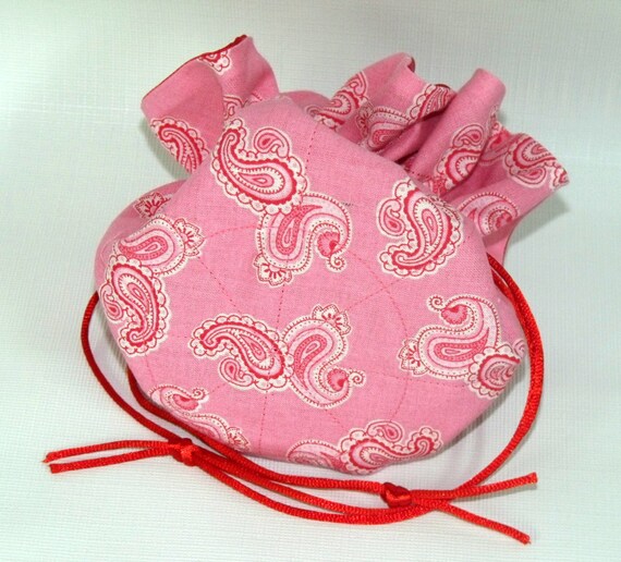 Jewelry Drawstring Travel Bag Medium Pink Paisley Medium