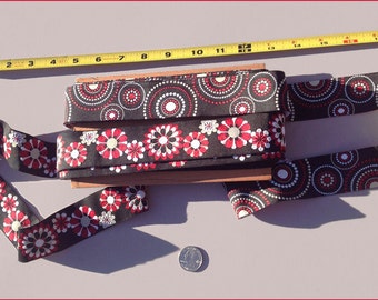 Red black and white 1.5" ribbon- 20 yards in stock