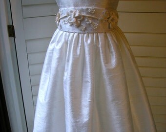 Ivory Silk Flowergirl Dress With Embellished Belt, Size 5