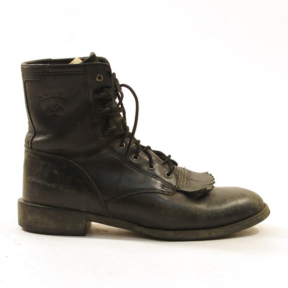 Ariat Lace Up Ankle / Roper / Packer Boots in Black Leather