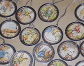 Set of 10 - Assorted Primitive Beatrix Potter Easter Bunny Rabbit Metal Rimmed Hang Tags - Tie Ons - Gift Tag - Scrapbooking - Ornies