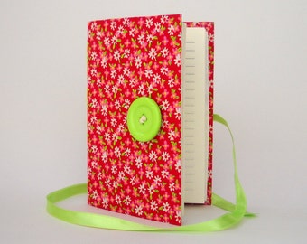 Red journal Flowers journal Handmade journals Red Journal notebook Lined journal writing journal Personal journal Green button and ribbon