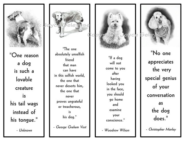 printable bookmarks dogs in pencil with quotes about dogs