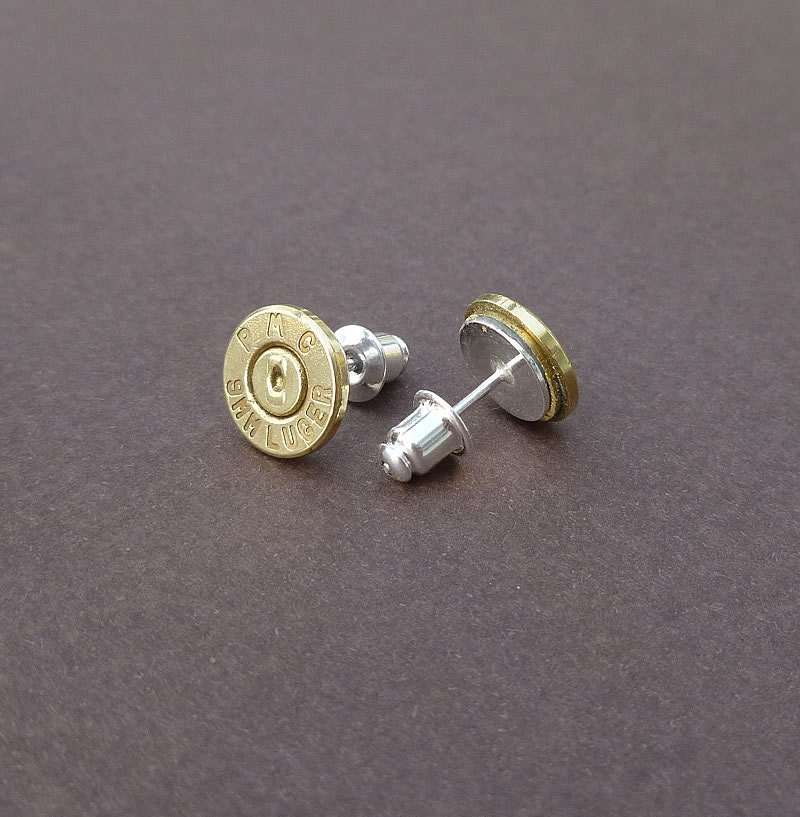 9mm luger PMC bullet earrings sterling silver studs bullet
