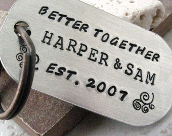 Better Together Keychain for couples, rounded aluminum dog tag, antique copper split ring, great valentine gift