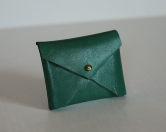 Emerald Green leather handmade business card holder, envelope style case