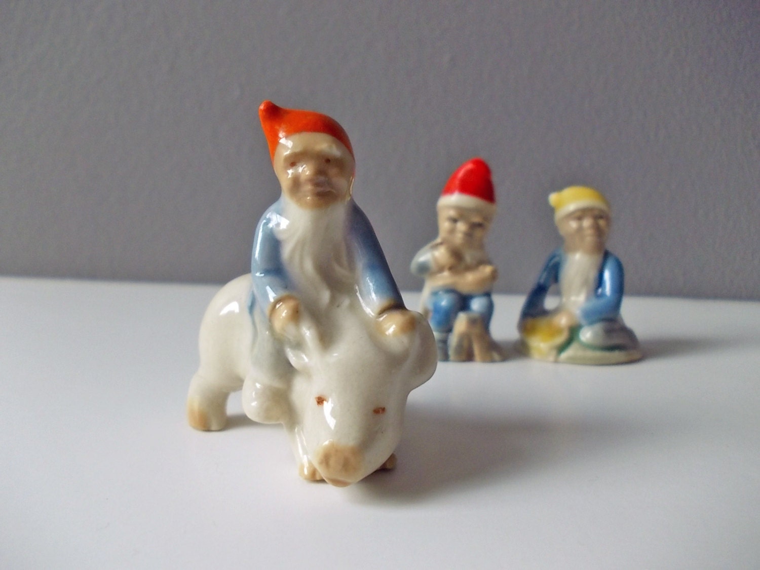 Gnome On a Pig Vintage Wade Irish Porcelain Figurines
