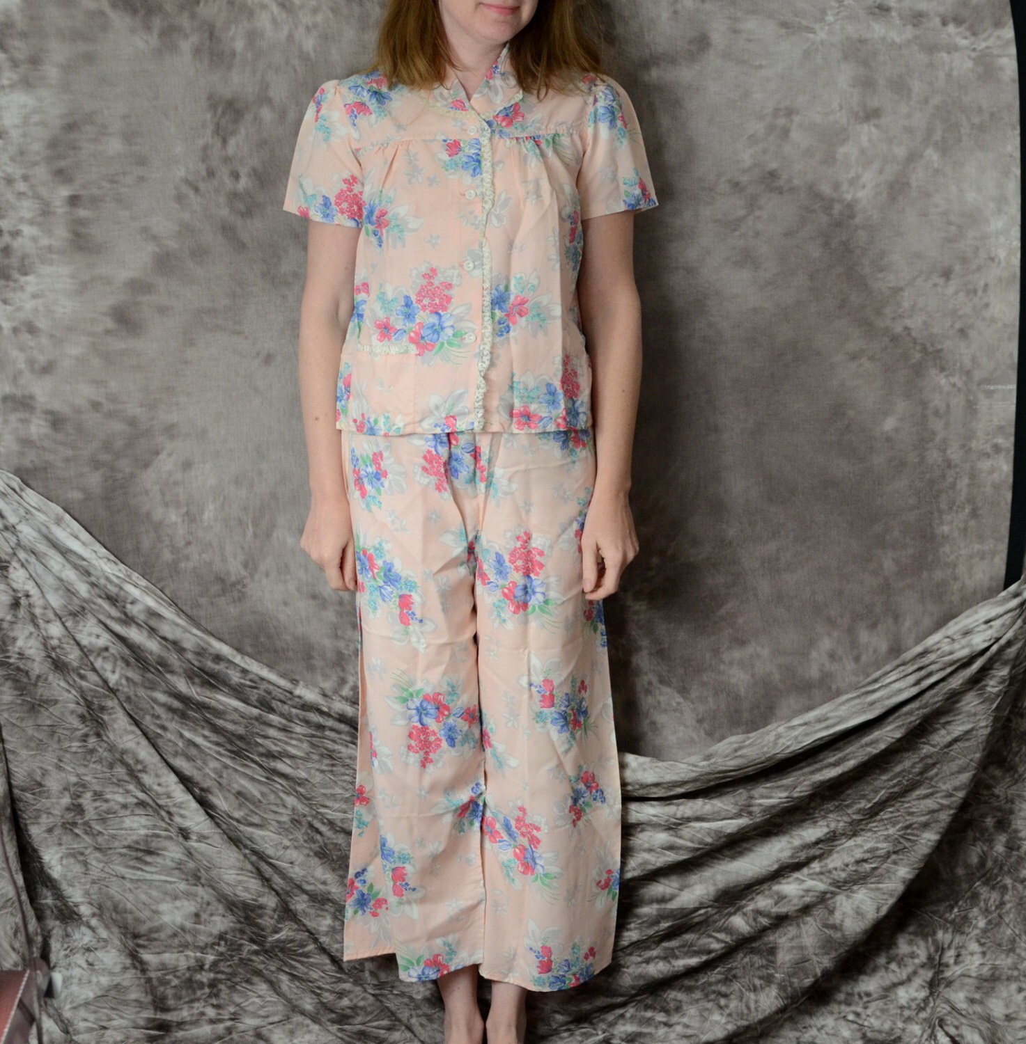1940s pajamas pink Floral rayon 40s lingerie