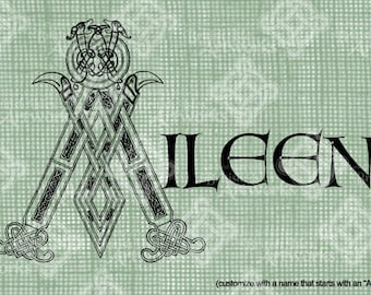 Digital Download Celtic Illumination Letter A, Customize the Name or get the "A" image alone, digi stamp, digis St Patrick's Day, Name Plate