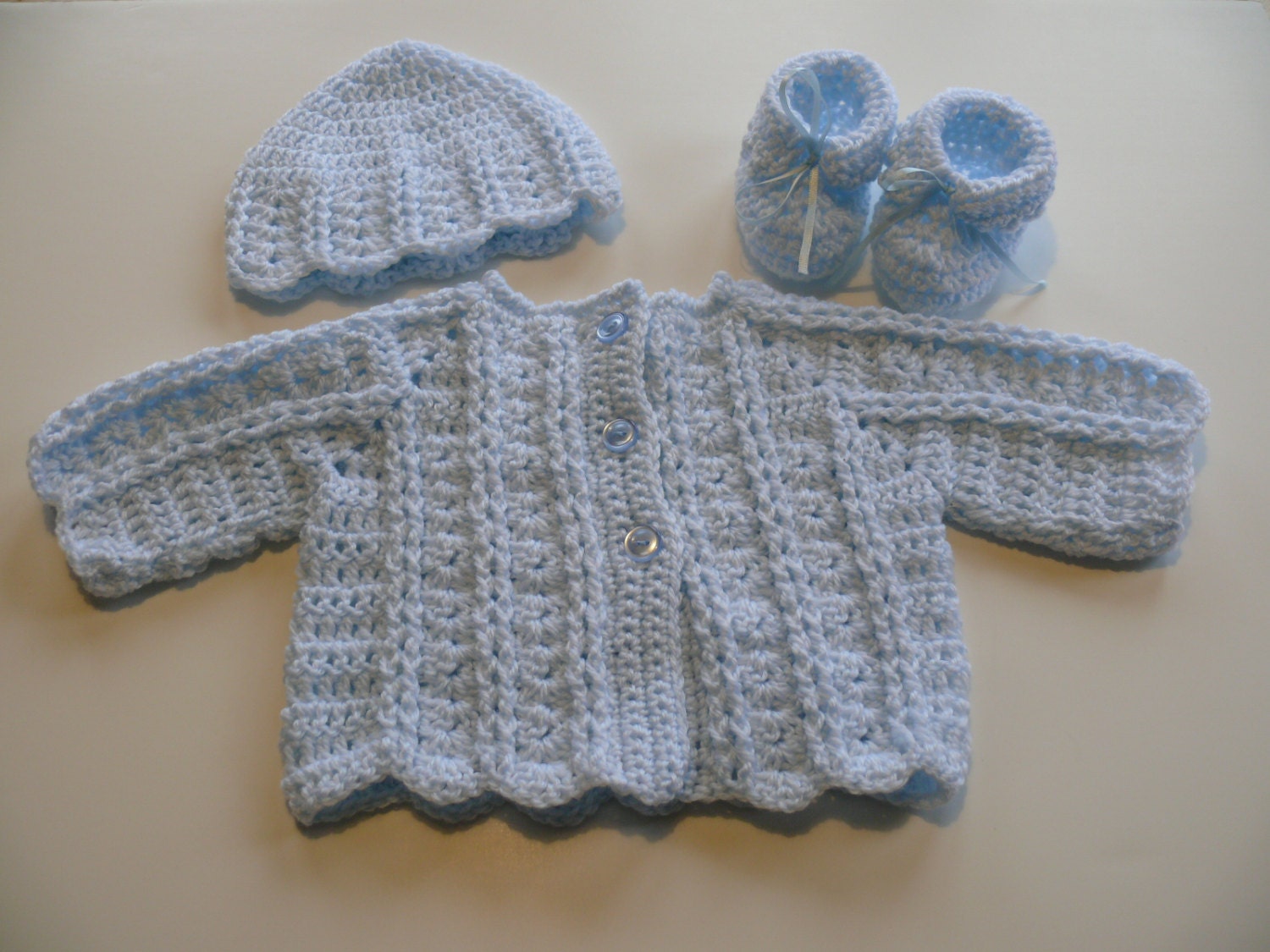 Crochet Baby Boy Sweater Set 0-3 months by LoveYaCreations on Etsy