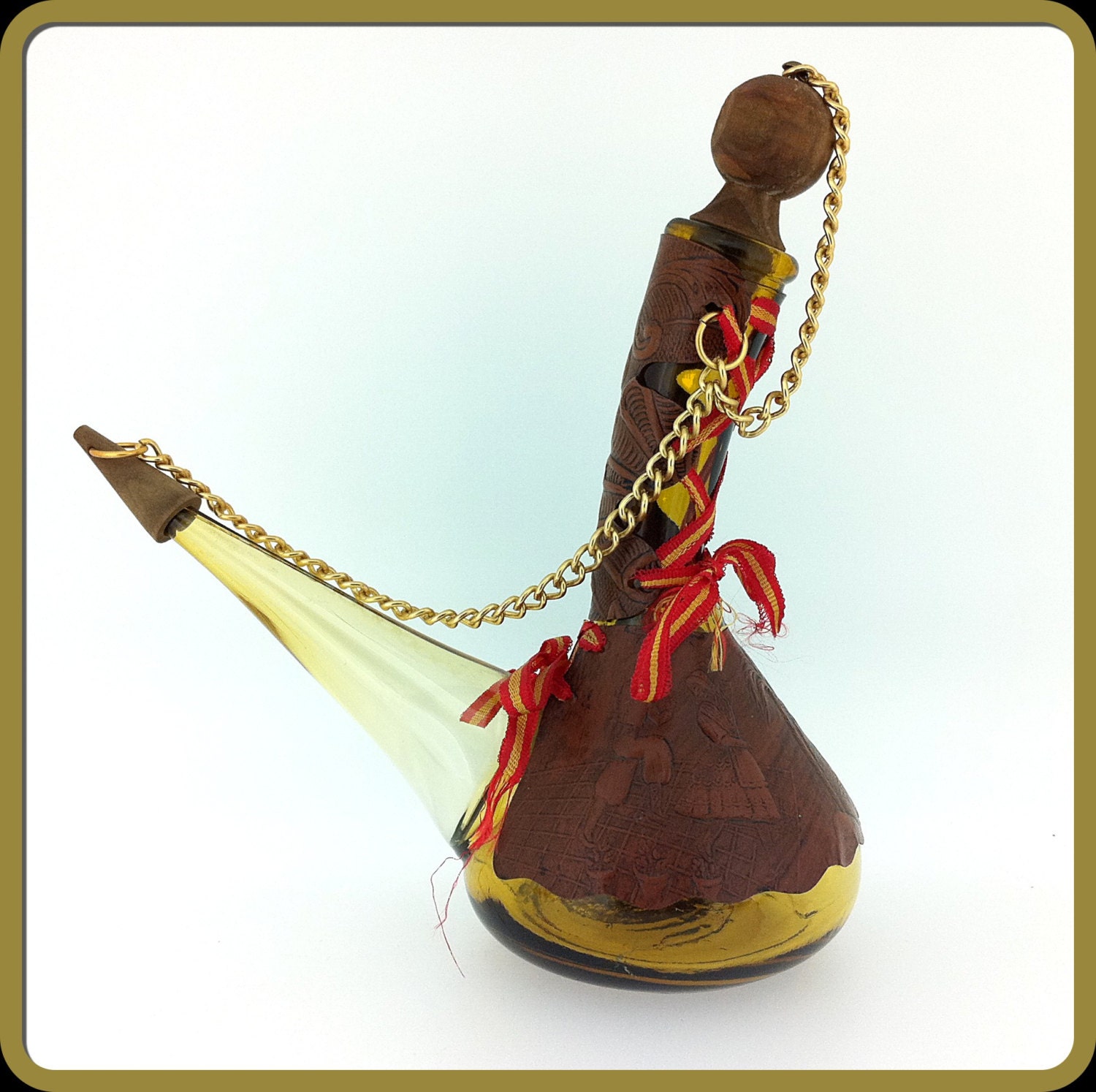 Spanish Porron Blown Glass Wine Decanter Vintage 1970s