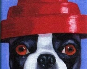 Boston Terrier in a Devo Hat magnet