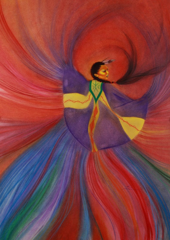 Shawl Dancer: Native American Art Painting of a girl dancing