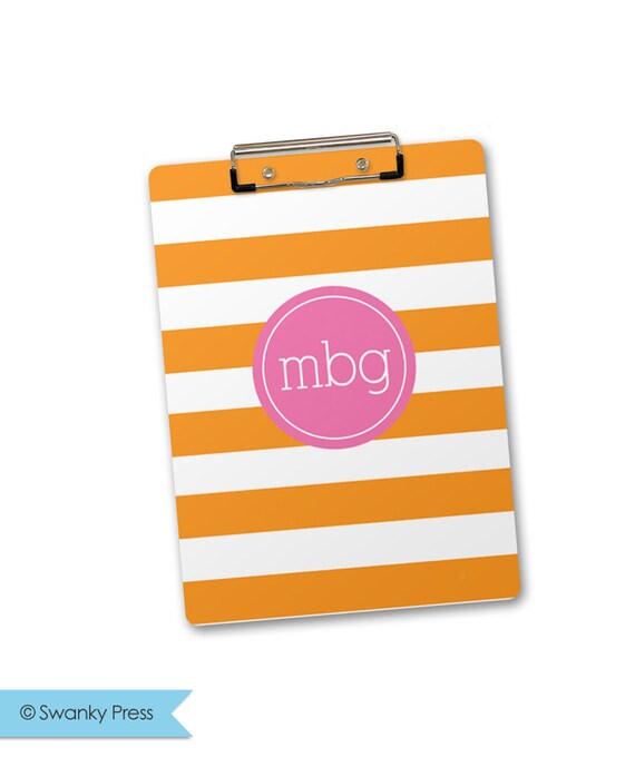 Personalized, Monogrammed Clipboard - chunky stripes with hot pink initials Il_570xn
