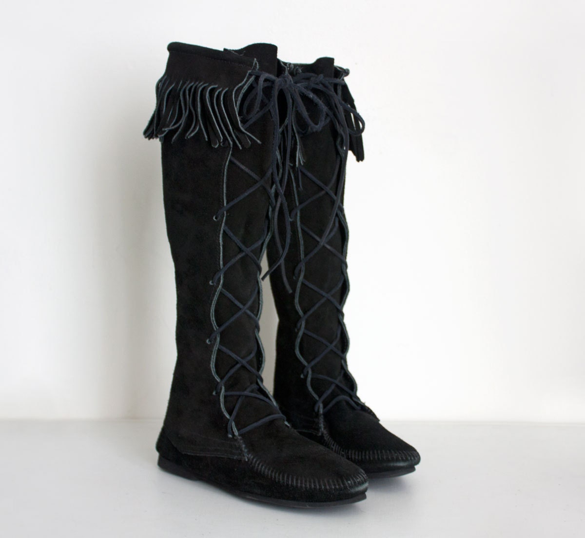 black moccasin boots knee high