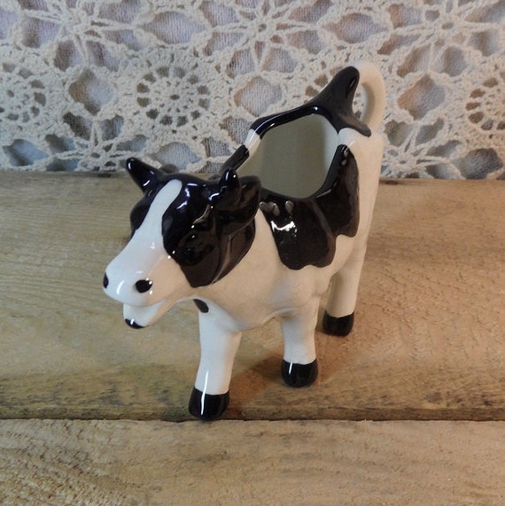 Vintage Black and white cow pitcher / creamer by VicsVintage