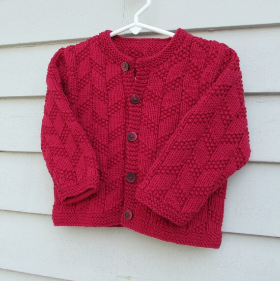 Girls Cardigan Handknit Sweaters. Baby kids raspberry red