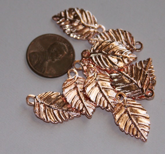 10 pcs of Rose gold plated leaf pendant leaf charm leaf
