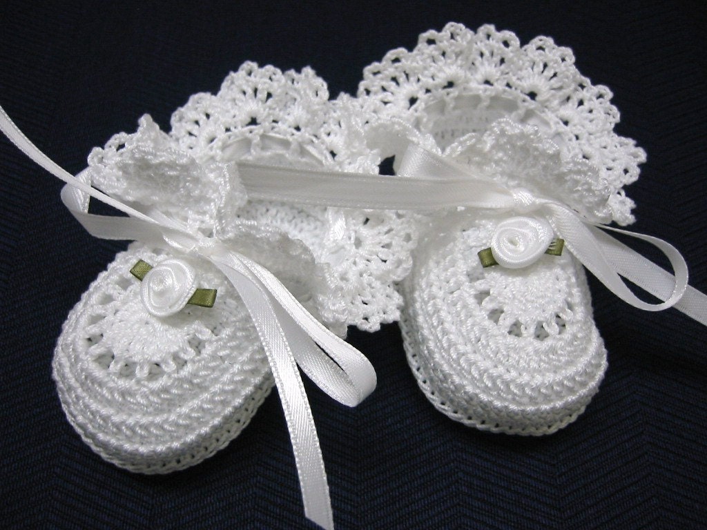 Christening Baby Shoes Christening Baby Booties Crochet White