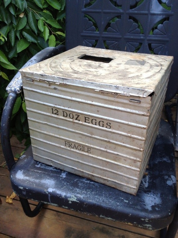 Vintage Primitive Galvanized Metal Egg Shipping Crate with