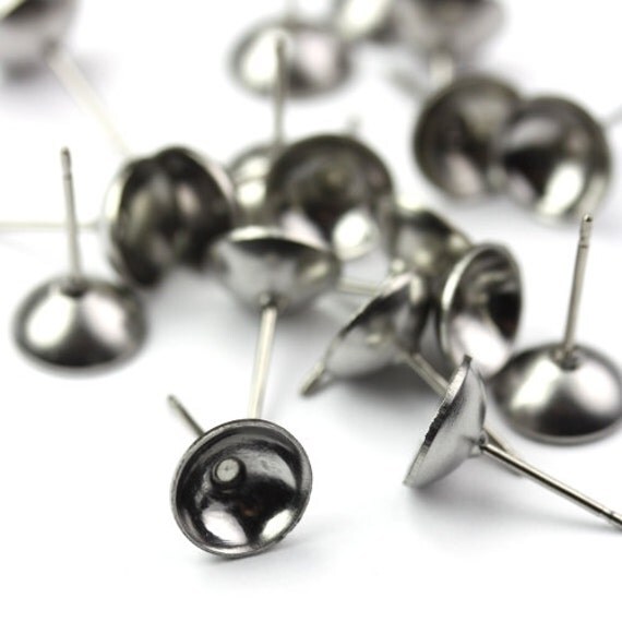 Earring Findings Surgical Steel Post 8mm Cup 50 by mksupplies