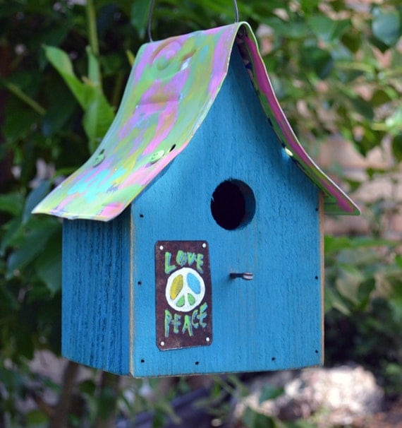 Hippie Birdhouse Peace Birdhouse Rustic Birdhouse