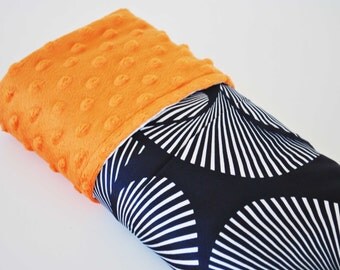 ON SALE / Fletcher BABY Blanket / Navy Geometrical satin with minky dimples / Comforting fabrics for baby