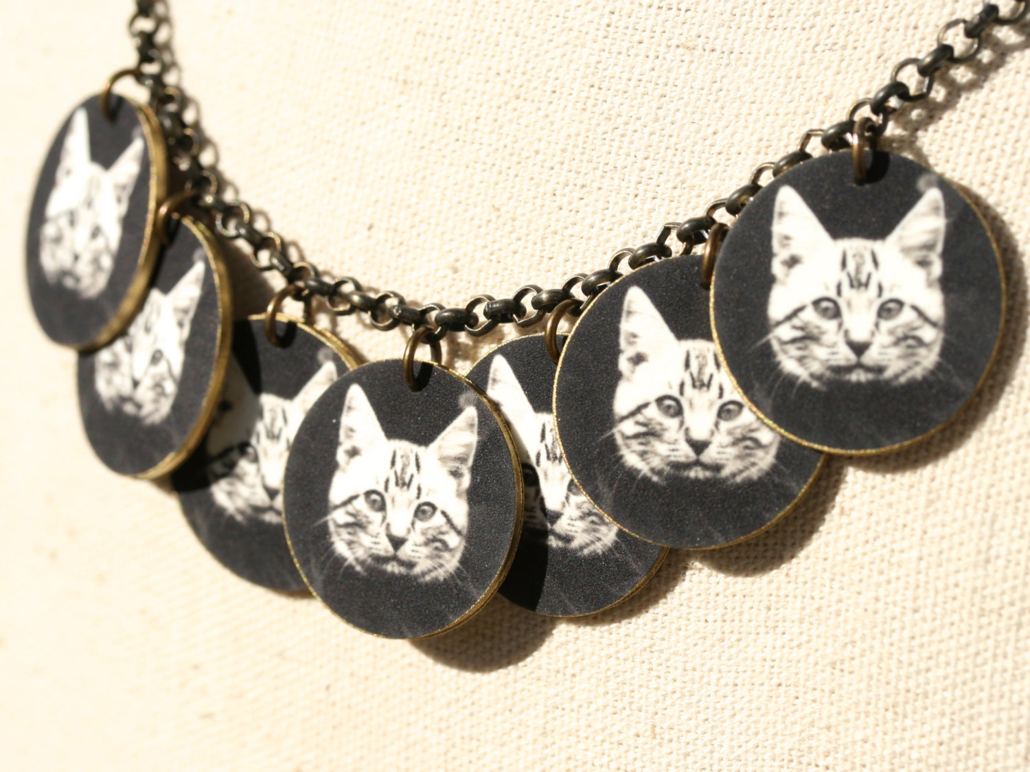 Black and White Kitty Charm Necklace Cat Necklace Charm