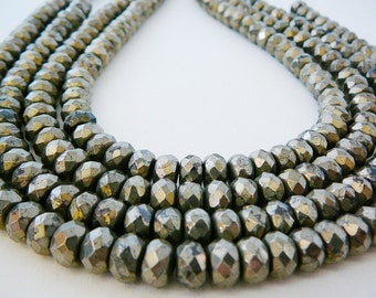 Pyrite Faceted Bead, Gemstone 8mm Rondel 20 Spacer Beads 4 inch mini strand jewelry supplies