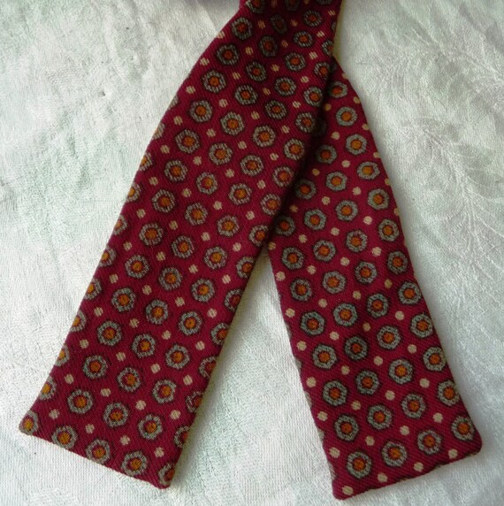 Red Wool BOW TIE Cranberry Foulard Print Batwing Self Tie