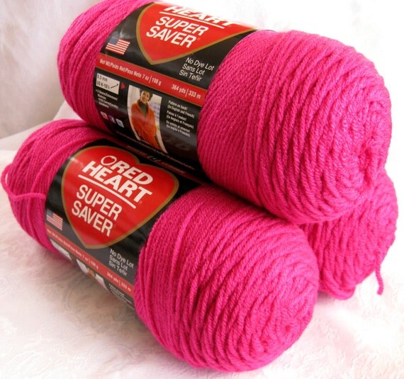 Red Heart Super Saver yarn SHOCKING PINK yarn hot by crochetgal