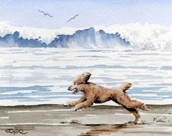 Poodle Art Print "Brown POODLE At The BEACH" Signed by Artist DJ Rogers