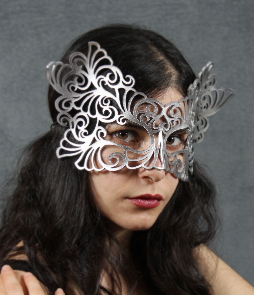 Rococo lacy mask in silver leather