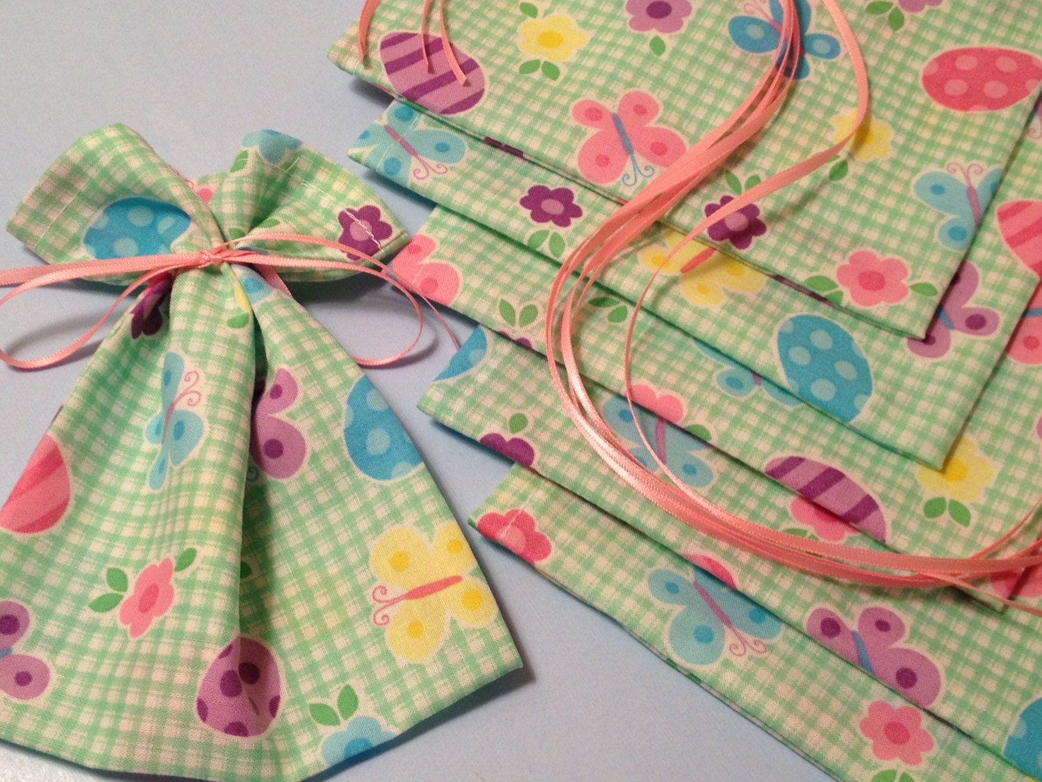Easter Candy Bags Mini Fabric Gift Bags 6 Ribbon Tied Favor